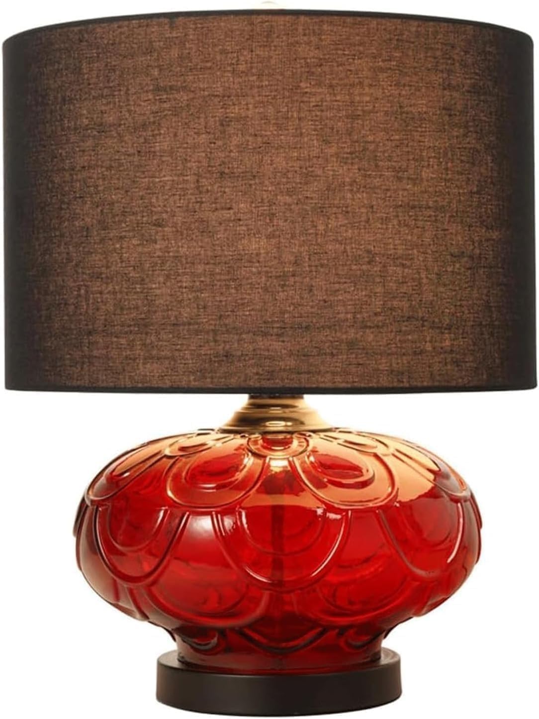 DFAEEKIYO Red Glass Table Lamp for Living Room with Fabric Drum Shade Handmade Luxury Bedside Bright