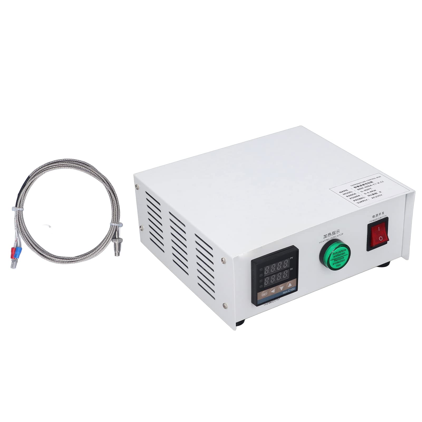 Controlador de Temperatura PID Caja de Control de Acero Inoxidable Autoajuste 32 a 752F AC220V 0 a 4.4kW Tipo K Termopar Salida SSR para Hornos Tanques de Agua Moldes (tío paterno)