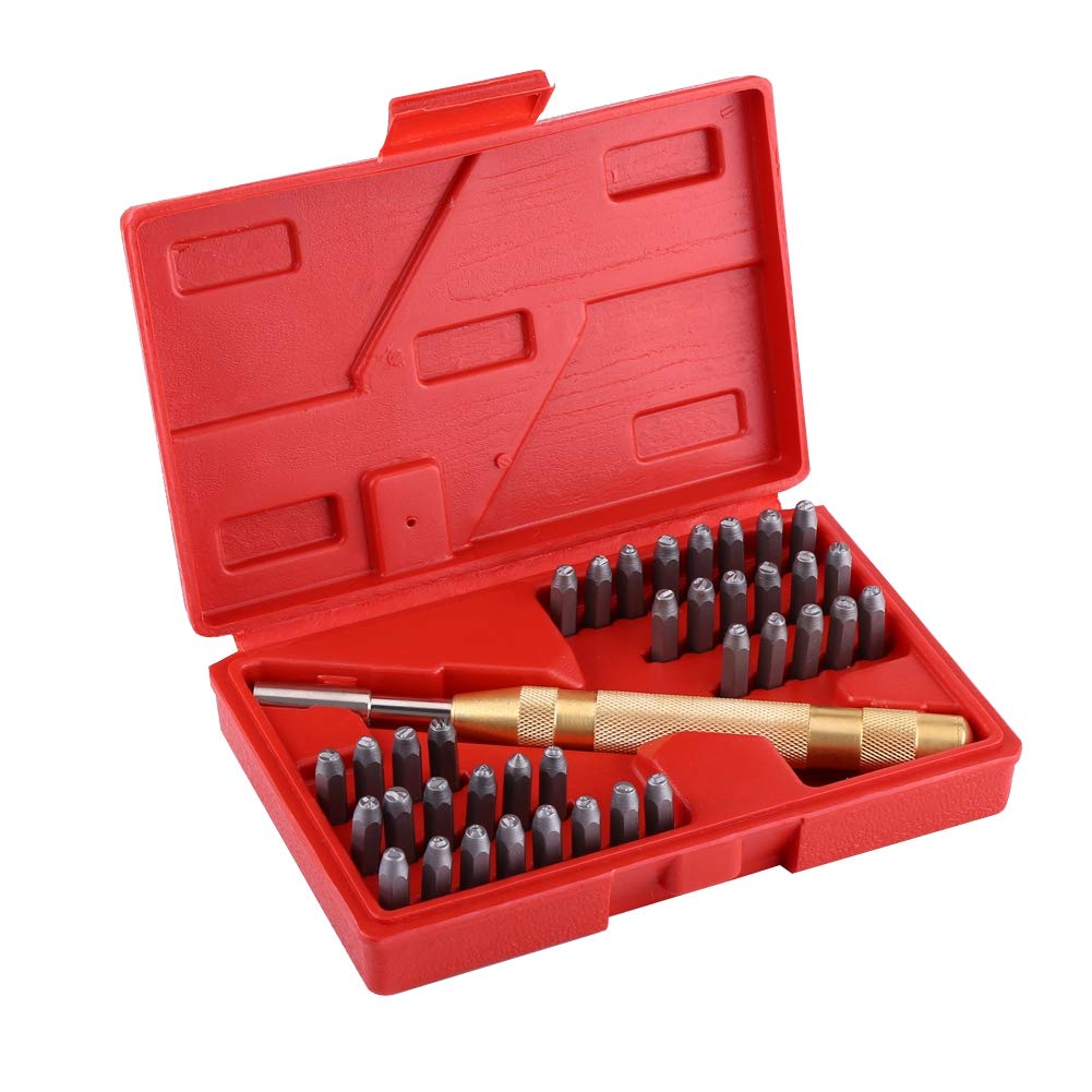 Number and Letter Stamp Set, 38pcs/set Alphabet Letter Number Punch Set Metal Stamping Kit Punch Press Tool for Metal Wood Leather