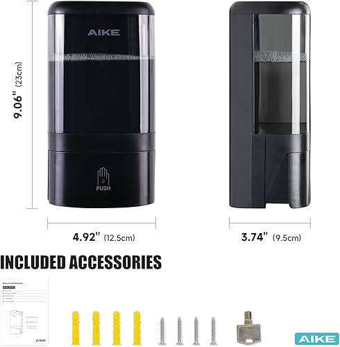 Miniatura 7 de AIKE Dispensador de jabón líquido de montaje en pared para baños comerciales, oficinas, restaurantes, 40 onzas, gran capacidad, AK1007, color negro