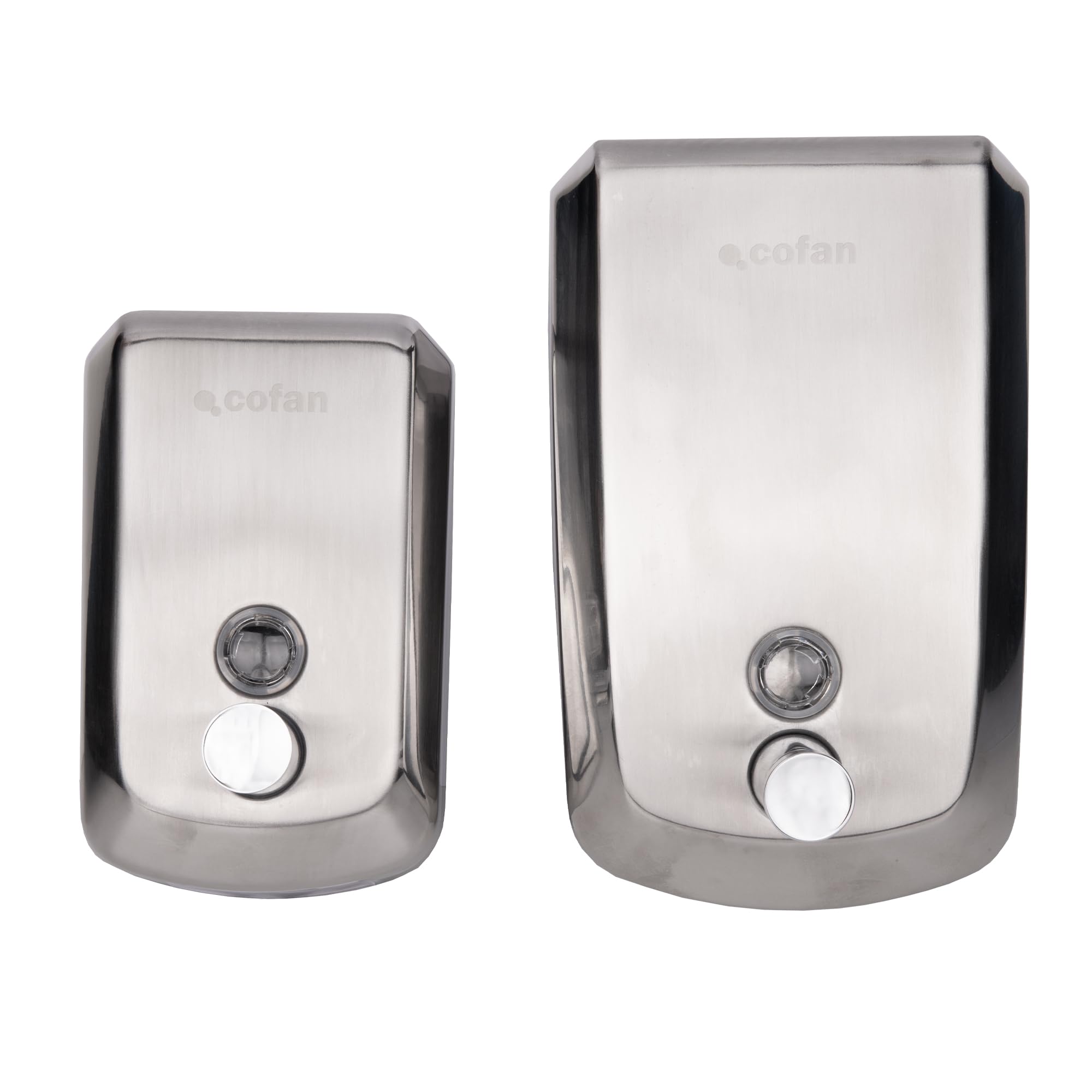 Cofan Dosificador de Jabón en Acero Inoxidable 304 | Capacidad: 500 ml o 1 Litro | Medidas: 10 x 6 x 15,5 cm | Dispensador de Jabón con Ventana de Visualización (Acero Inoxidable, 500 ml)