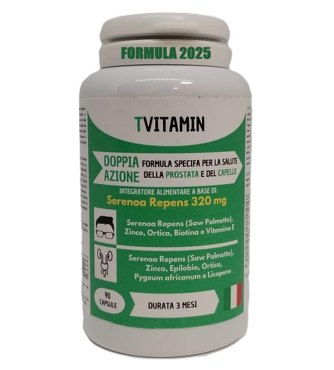SERENOA REPENS Saw Palmetto 320MG | 90 Capsule (Fino a 3 Mesi di Fornitura) | Integratore Prostata e Capelli Uomo anti DHT | Con Licopene, Pygeum Africanum, Zucca, Ortica, Zinco, Biotina e Vitamina E