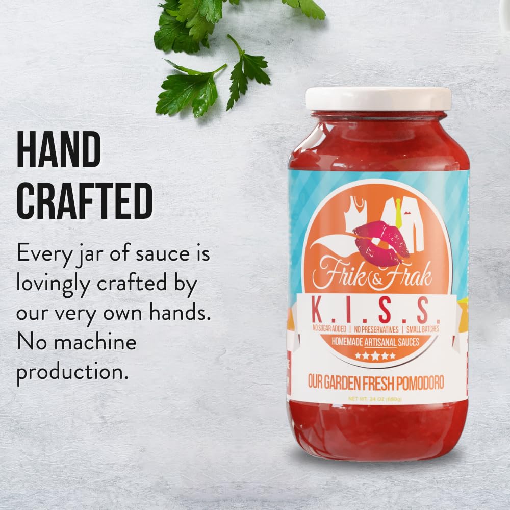 San Marzano Tomato Pasta Sauce by Frik & Frak, 6-Pack, No Sugar Added, No Preservatives, Gluten Free, 36 Month Shelf Life, Artisan Small Batch Crafted Pasta Sauces, K.I.S.S. Sauce, 24 Oz Jars