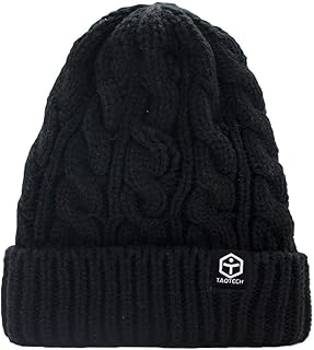 [TaoTech] ニット帽 ビーニー ニットキャップ 折り返し 帽子 ワッチ 男女兼用 無地 ストレッチ シンプル 防寒 保温 (フリーサイズ, ケーブル編み/ブラック)