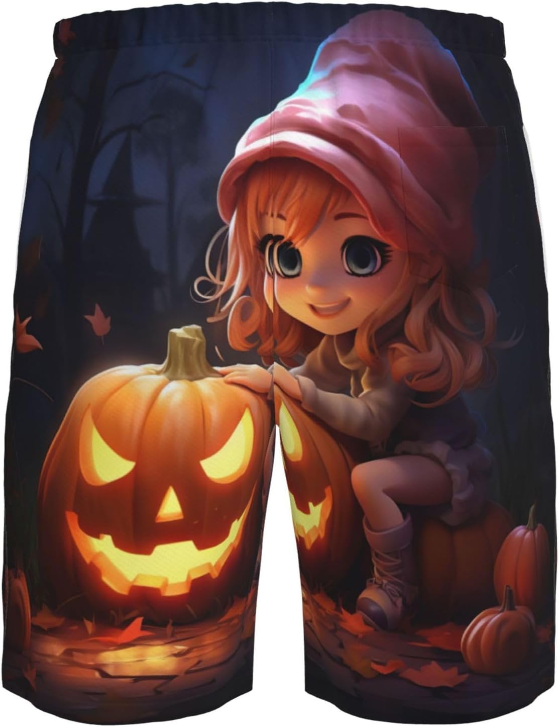 Halloween Cute Pumpkin Print Men's Quick-Drying Shorts Casual Beach Pants Stretch Waist Shorts and Pockets