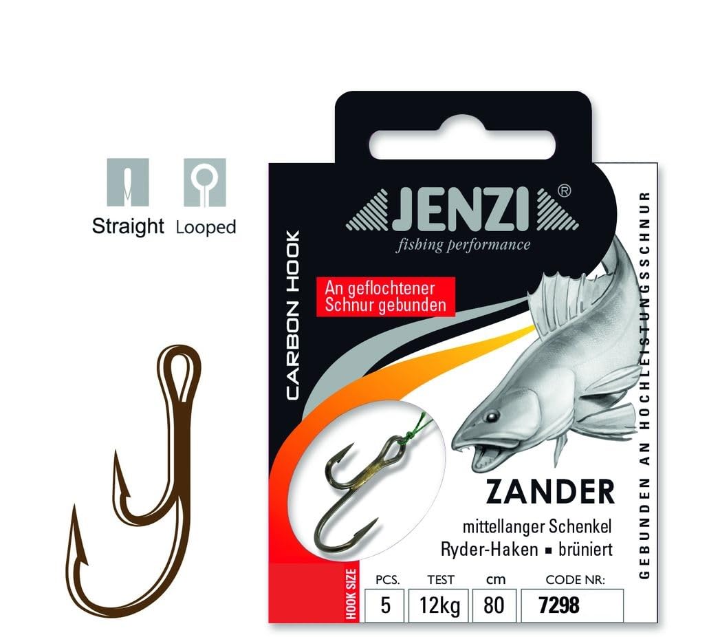 Set of 2 packs of Jenzi tied zander hooks Ryder hooks (10 pieces) on braided cord, 80 cm zander leader mounted hook size, 2 - Image 2