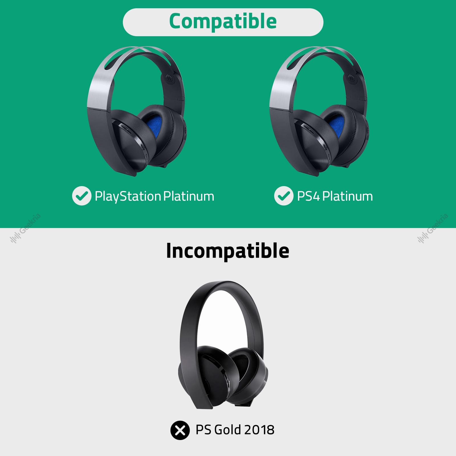 Geekria Earpad zamiennik do PlayStation Platinum bezprzewodowy zestaw słuchawkowy, PS4 platyna bezprzewodowy zestaw słuchawkowy nausznik/poduszka/nauszniki naprawcze części (czarne)