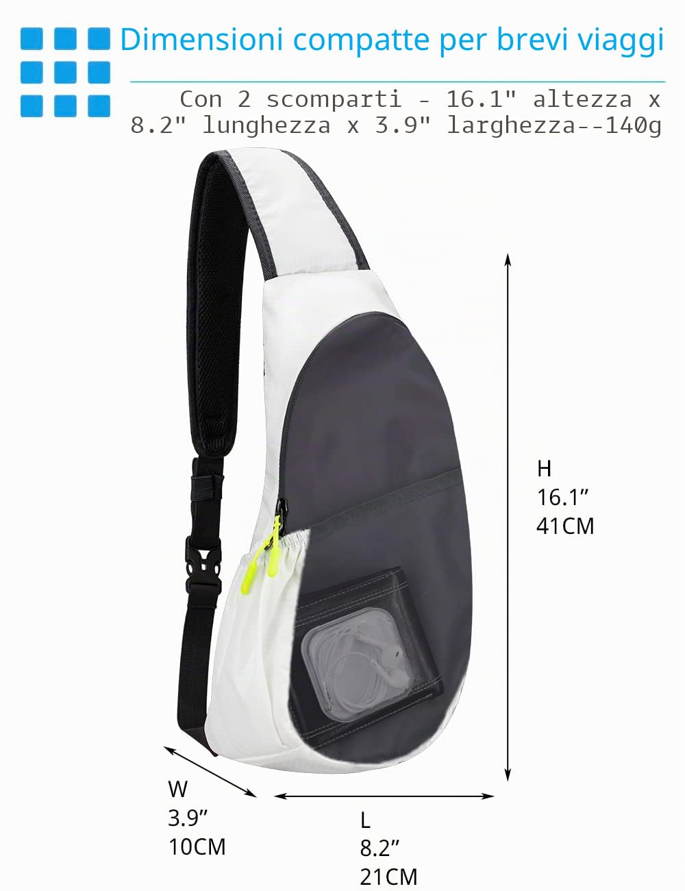 Zaino Monospalla Uomo e Donna, Zainetto Borsello a Tracolla, Marsupio Sling Backpack Rucksack Crossbody Shoulder Bag, Bianco