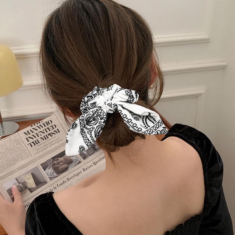 Scrunchy Hair Ties Bandana Hair Bow Ribbons for Women Bunny Ear Scrunchies for Women Girls 3Pcs Paisley Ponytail Holders - Image 8