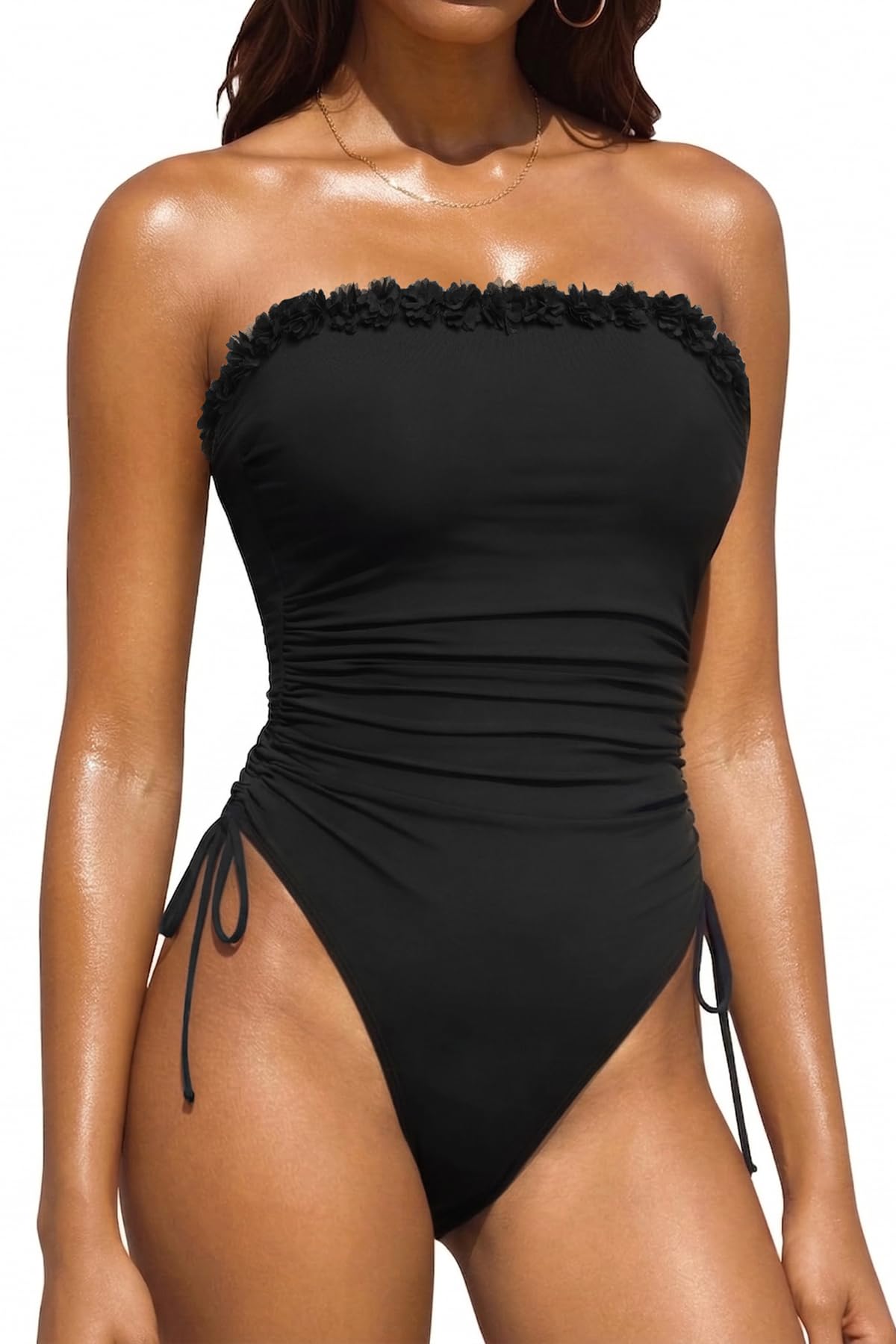 Women Strapless One Piece Swimsuit - Bandeau Tummy Control Bathing Suit