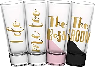 Needzo Engagement Shot Glass Sets for Couples and Gay Couples Toast, I Do Me Too and The Boss The Groom Shooters, Wedding and Engagement Gifts for Couples Newly Engaged, 2 Sets