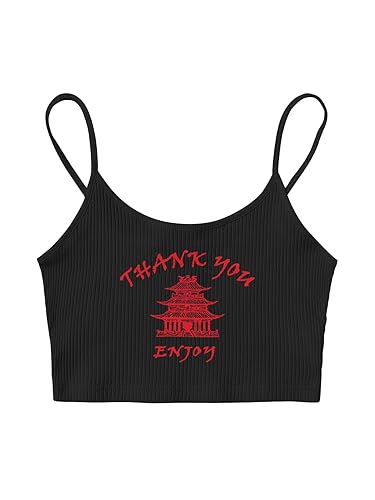 Floerns Women's Casual Letter Embroidery Crop Cami Top Sleeveless Top