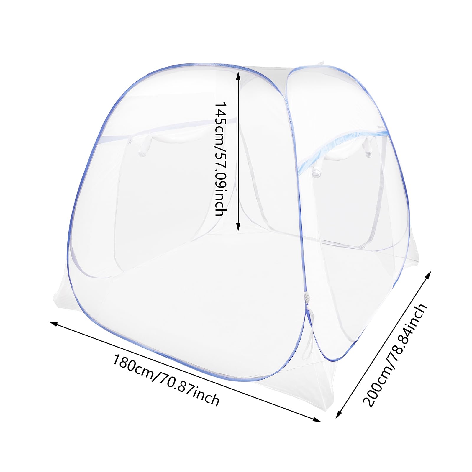 Zanzariera per letto pop-up a doppia porta, portatile, con bordo a doppia porta, tenda da campeggio, 198 x 180 x 160 cm, blu, per attività all'aperto, campeggio, viaggi, camera da letto