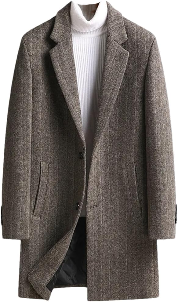 Haitpant Mens Stripe Wool Trench Coats Luxury Winter Jackets Long Suits Slim Thicken Overcoat Vintage Mid-Length Woolen Tops