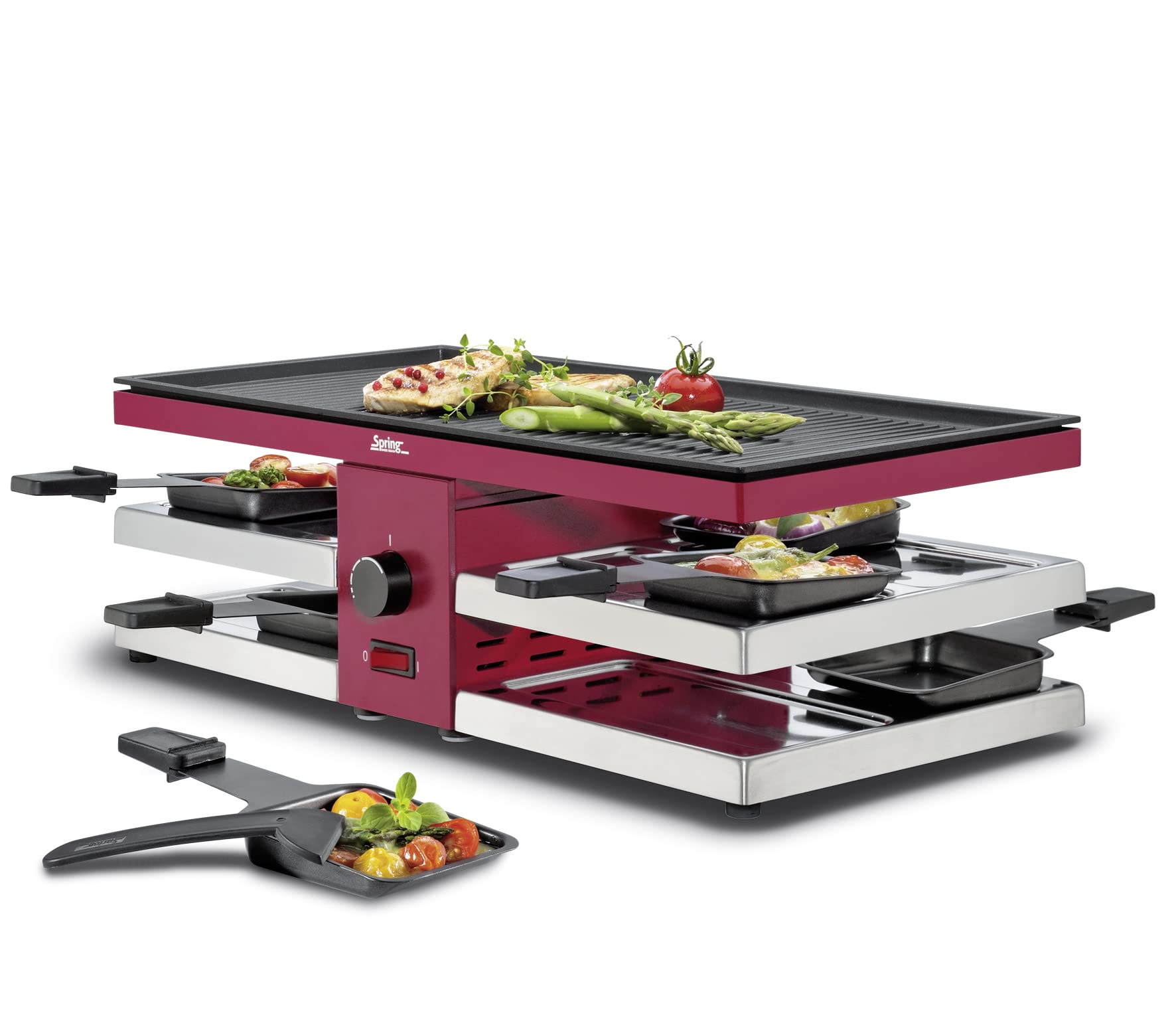 Spring raclette z aluminiową płytą do grillowania, czerwony