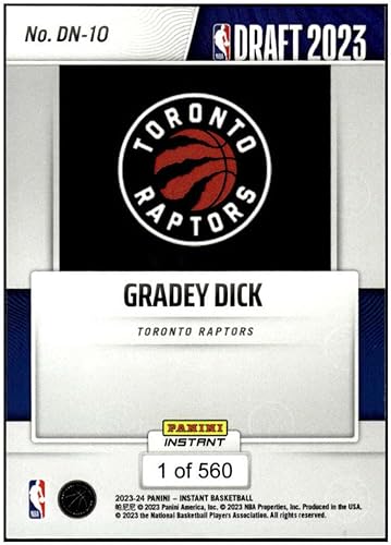 Miniatura 2 de GRADEY DICK RC 2023-24 Panini Instant Draft Night ROOKIE 560#DN10 Raptors NM+-MT+ NBA Basketball