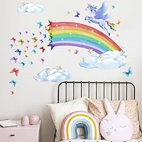 Vista 2 de Runtoo Calcomanías artísticas de pared de arco iris, unicornio, mariposa, nubes, calcomanías de pared para bebé, guardería, niñas, dormitorio, sala