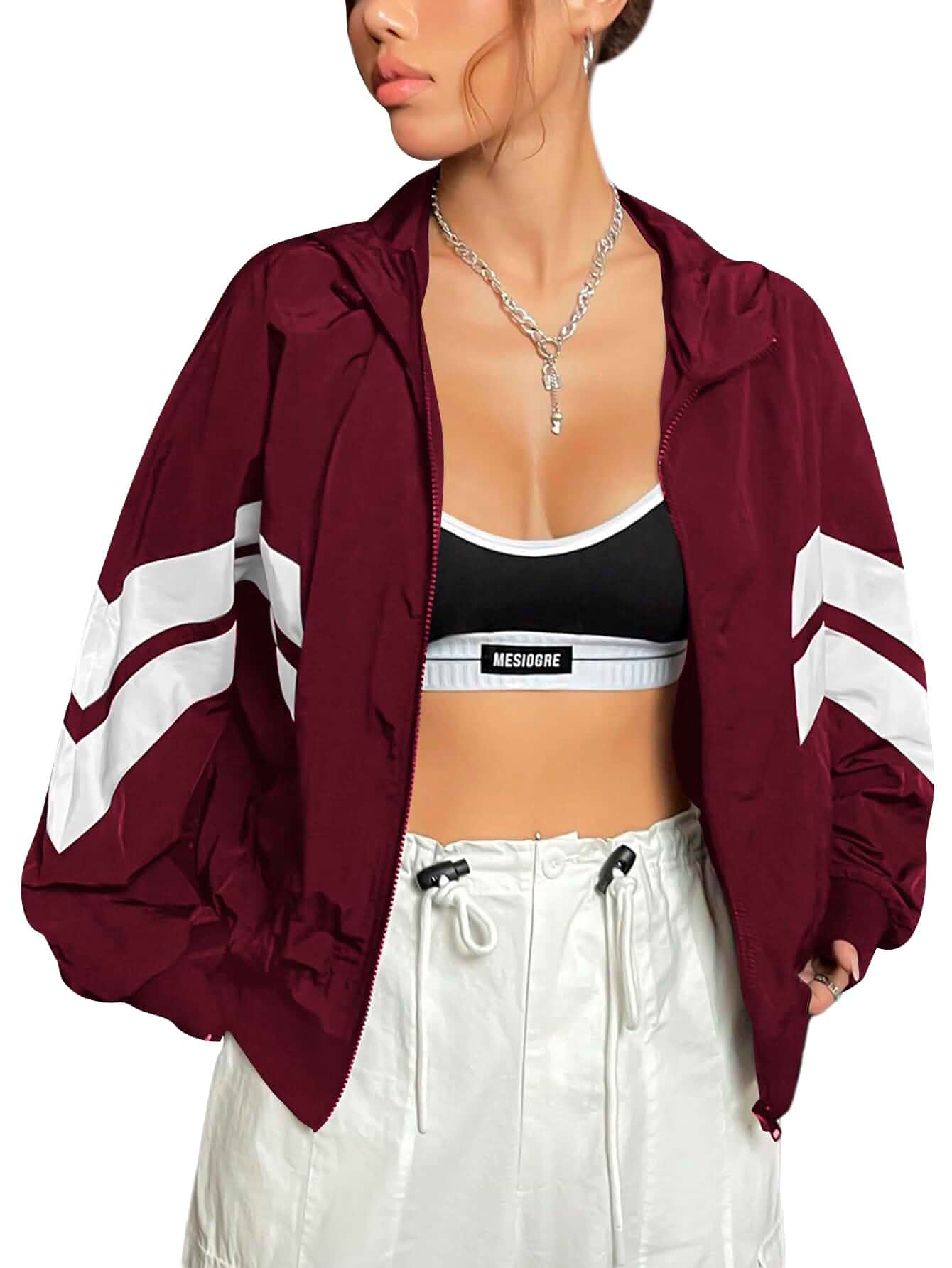 Verdusa Women's Windbreaker Jackets Running Color Block Zip Up Hooded Lightweight Athletic Jacket, Retro, Quick Dry, Long Sleeve, Workout, Gym Clothing, Fall Outfits