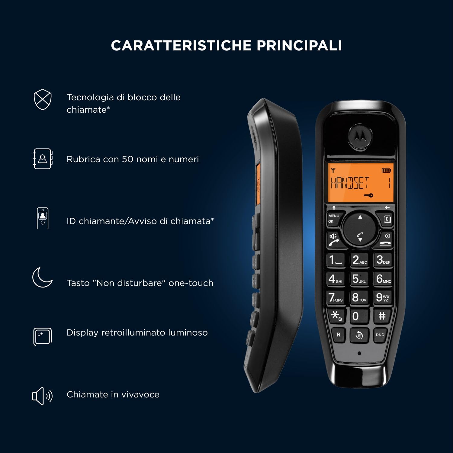 Motorola Voice - Telefono cordless digitale S1201 serie S12 con blocco chiamate e funzione Non disturbare, vivavoce, rubrica fino a 50 nomi e numeri, display luminoso