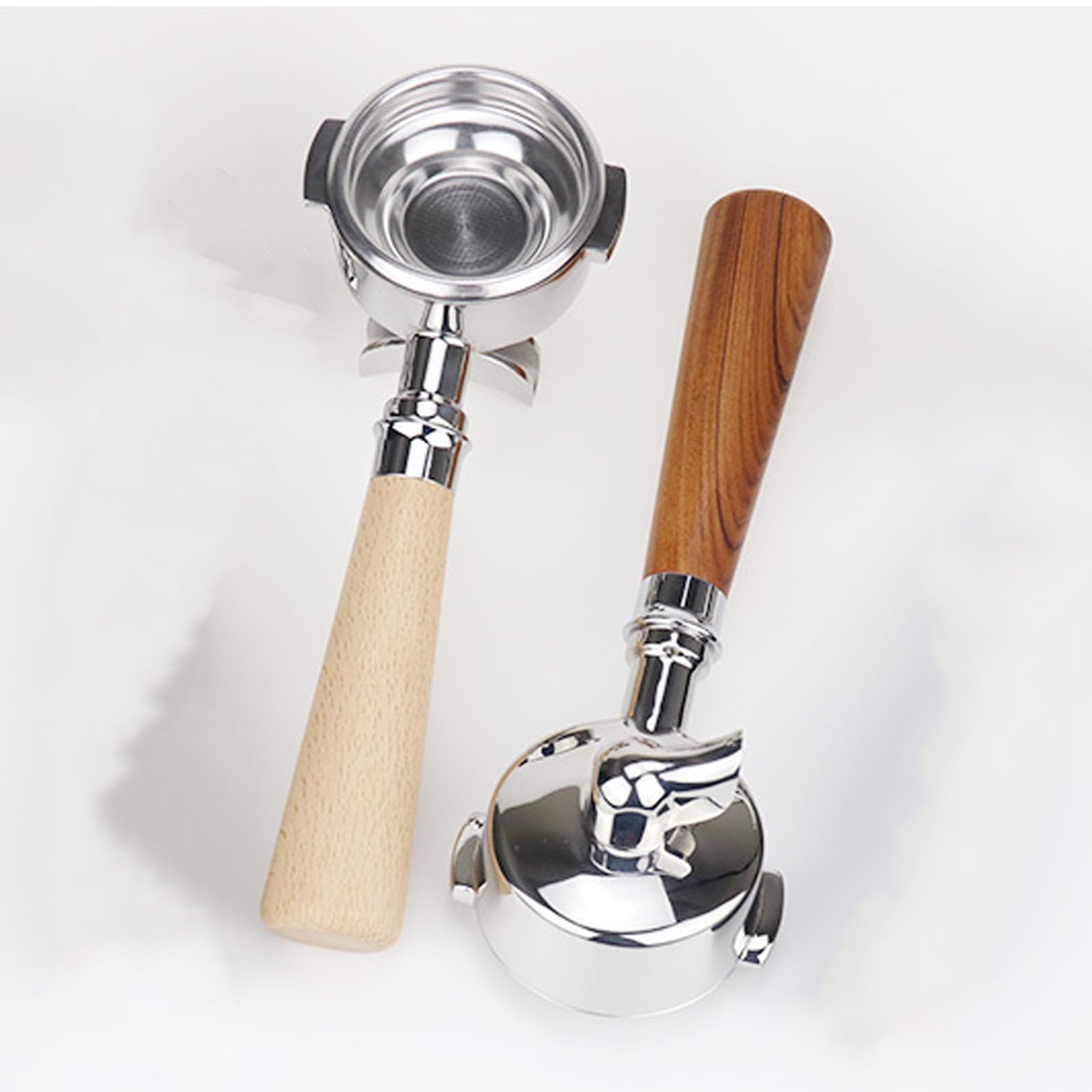 Portafiltro sin fondo de doble boquilla de 58 mm con mango de madera de haya maciza para cafetera espresso E61, portafiltro duradero y elegante para la serie Barista