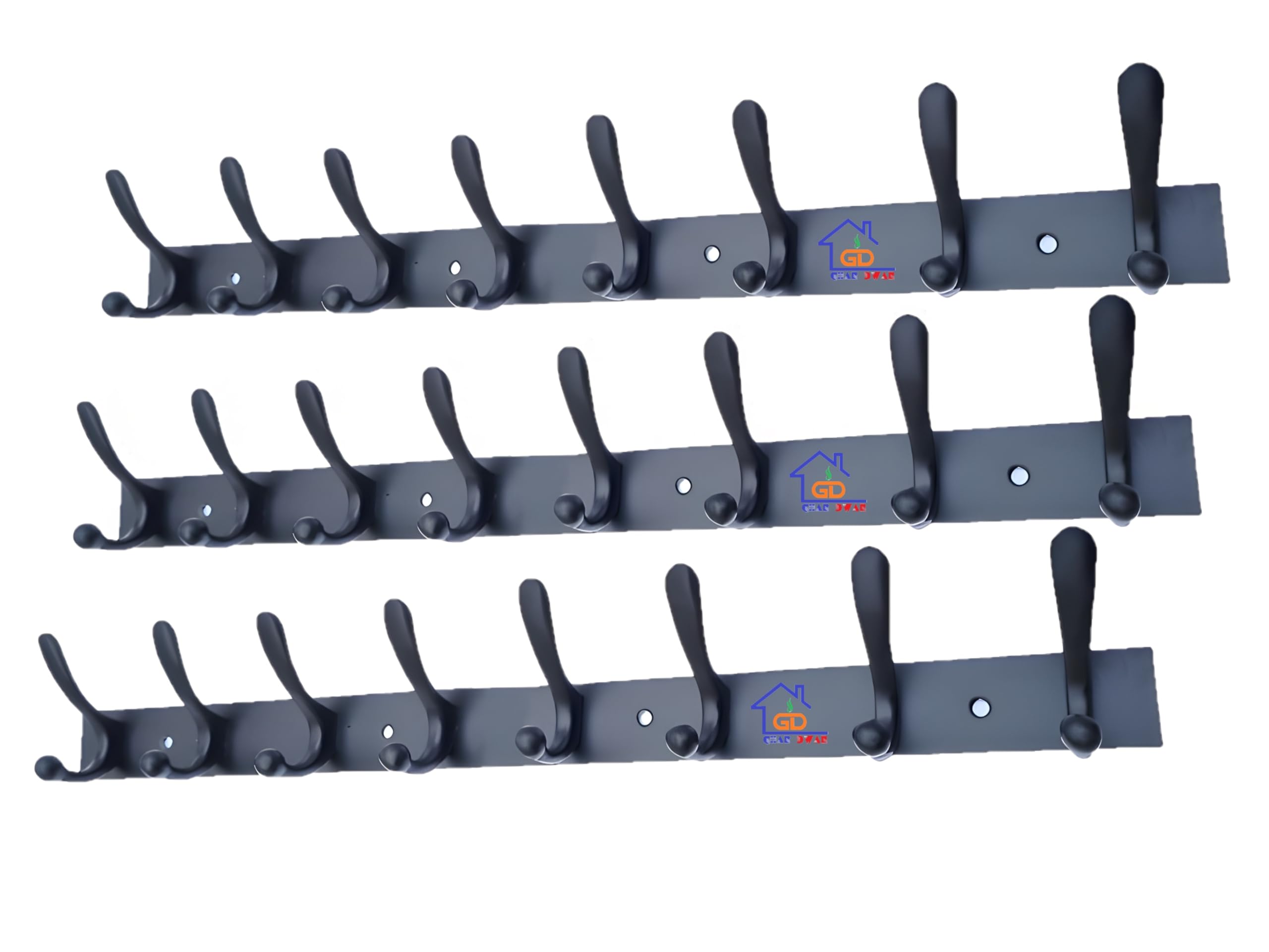 GHAR DWAR Classic 8 pin Wall Hook Wall Hanger Cloth Hanger Wall Stand Wall khunti Key Holder Stainless Steel Types 8 Hooks (Pack of 3, 8 Pin Black) (B0CKGQZYRS) Amazon Price History, Amazon Price Tracker