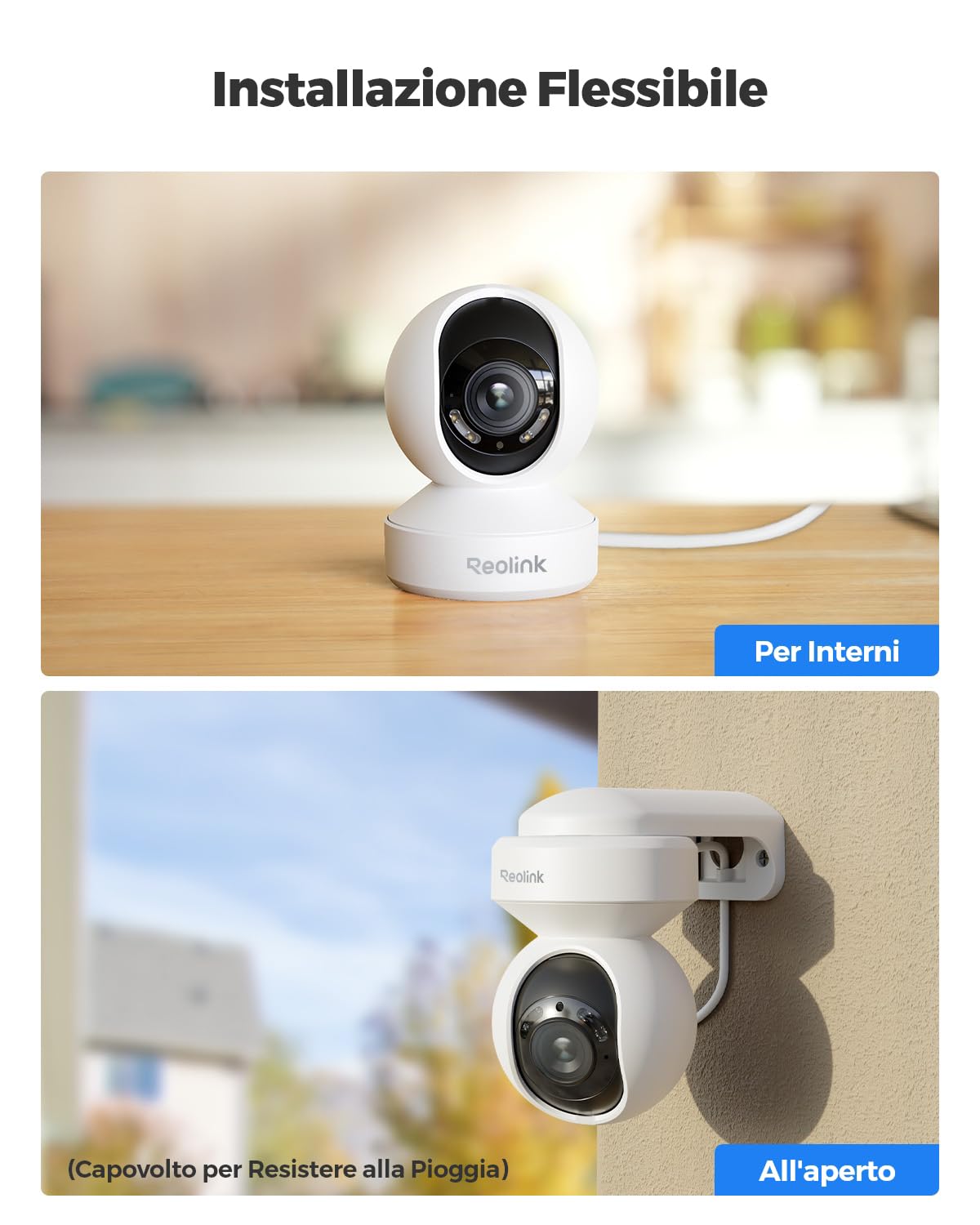 Reolink 4K PTZ Telecamera PoE Esterno, Panoramica a 355° e Inclinazione a 50°, Zoom Ottico 3X, Rilevamento di Uomo/Veicolo/Animale, Faretti, Audio Bidirezionale, Accesso Remoto, E1 Outdoor PoE