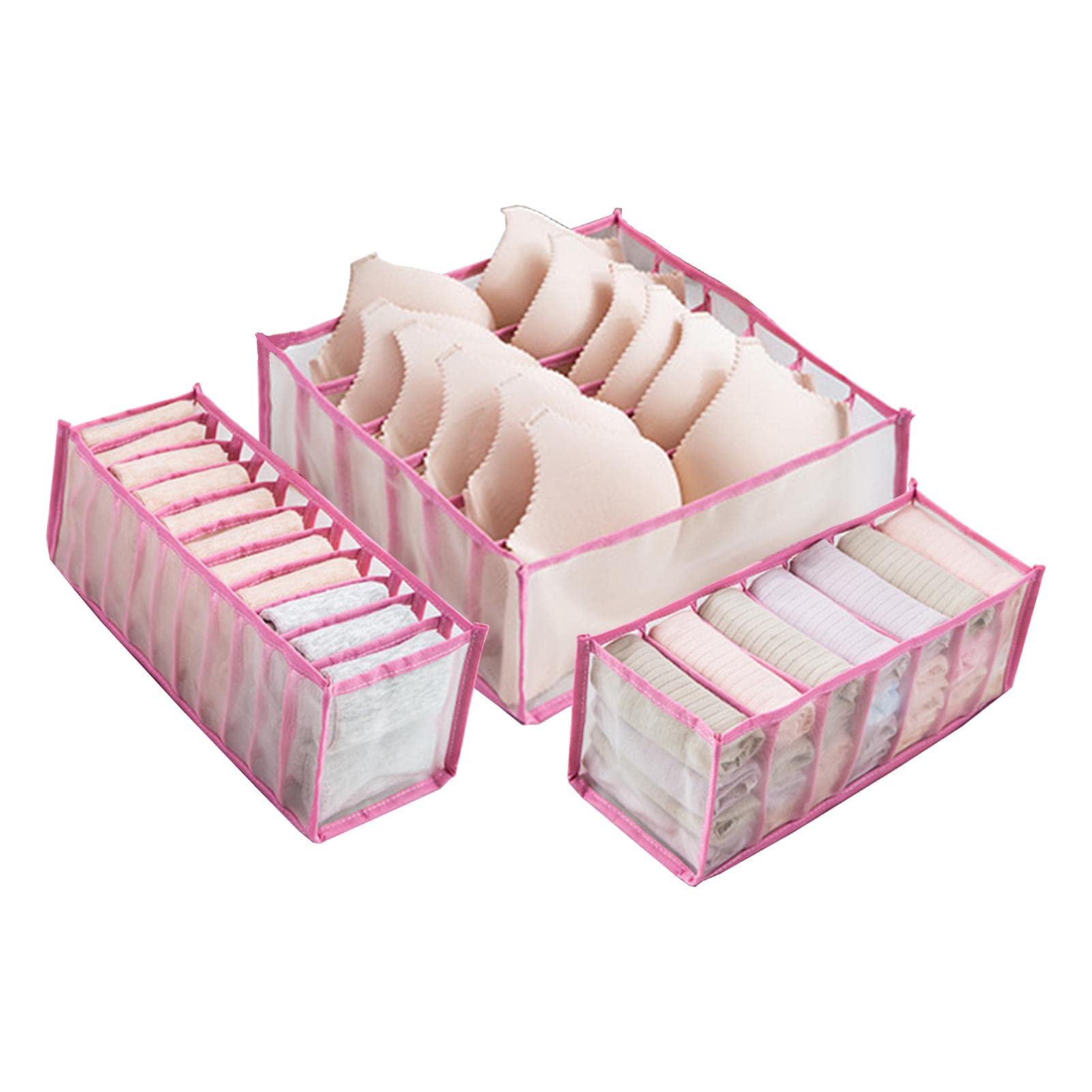CALIDAKACALIDAKA Underwear Drawer Organiser, 3pcs Foldable Wardrobe Storage Organiser Box, Fabric Dresser Closet Organizers and Storage Bins for Bra, Panty, Scarf, Ties, Undies