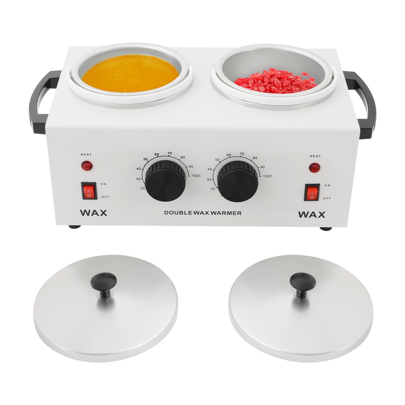 Elektryczny podgrzewacz wosku 200 W, 2 x 400 ml, regulacja temperatury 0 – 100 °C, do woskowania, depilacji, profesjonalny topiarka do wosku z pokrywką do salonu, spa i użytku domowego