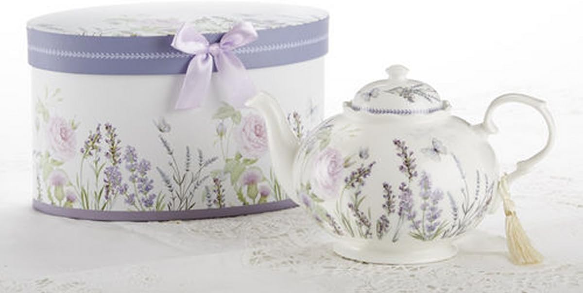 Delton Products Porcelain Tea Pot, Lavender and Rose Pattern, Arrives in Matching