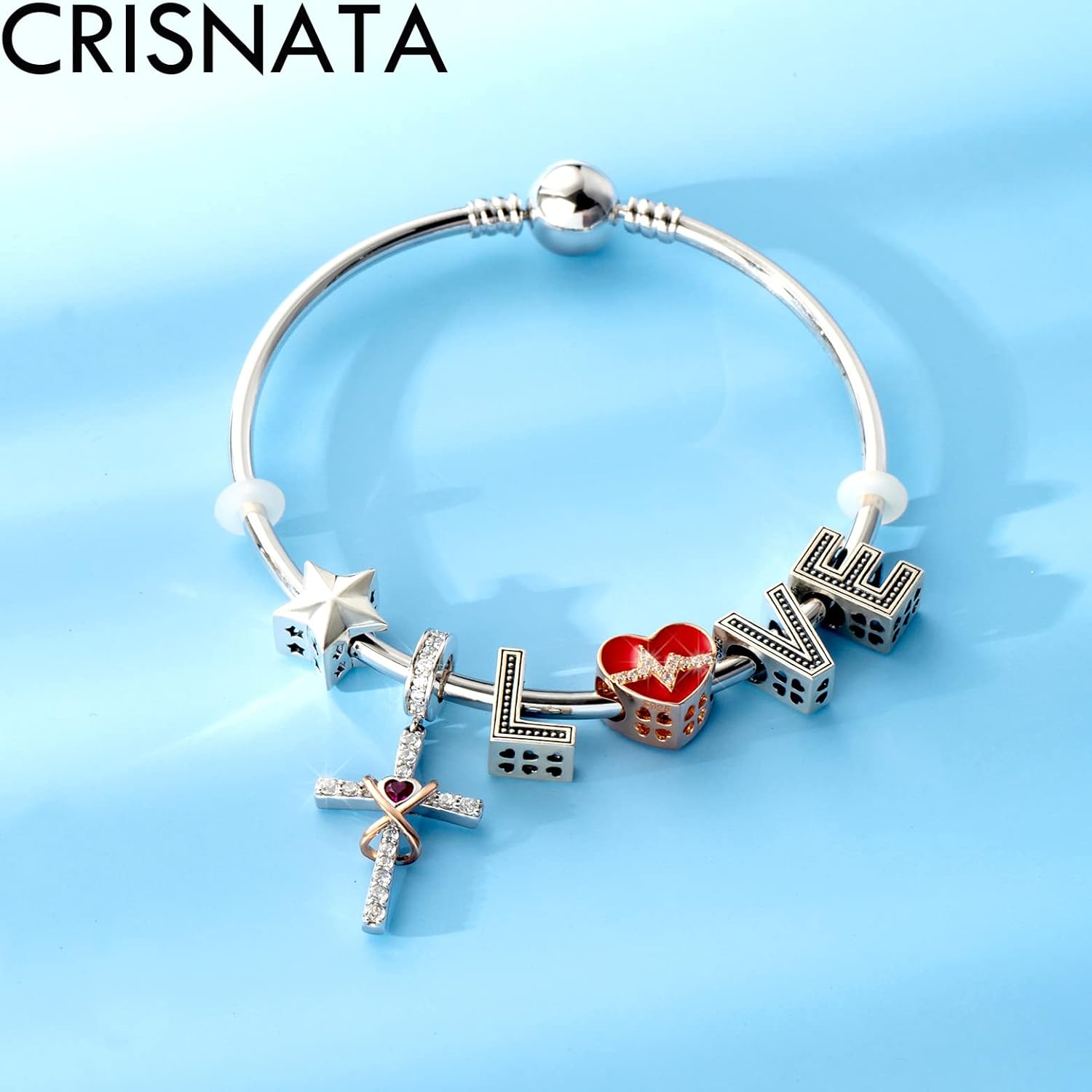 Rose Gold Heartbeat Electrocardiogram CZ Charms, fits Pandora Valentines Bracelet, 925 Sterling Silver Red Enamel I Love You Heart Beating ECG Beads, Gifts for Lover - Image 4