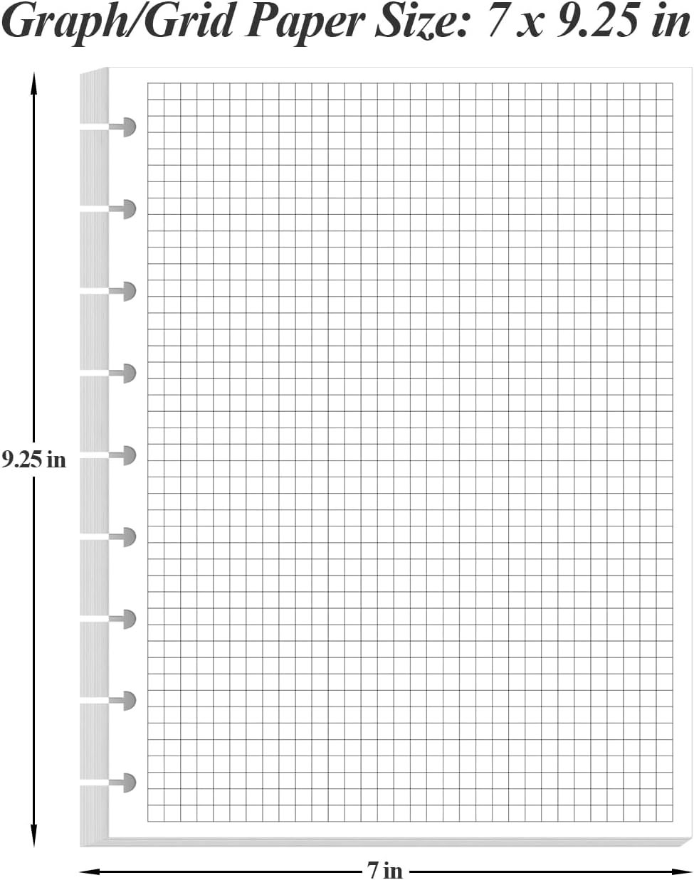 (3-Pack) 9-Disc Discbound Graph Paper Refills - Classic Size Grid Paper Pre-punched Happy Planners Inserts, 300 Sheets/600 Pages, 100gsm, 7" x 9.25"