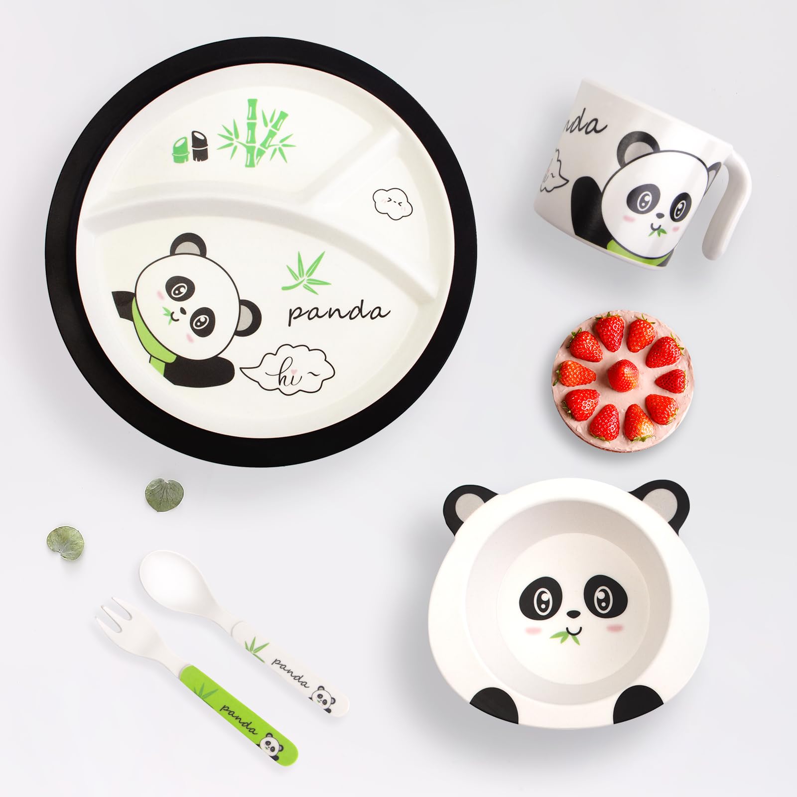 Kids Feeding Set 5 Pcs, Tableware Set for Toddlers Includes Plate Bowl Cup Fork and Spoon Utensil Flatware - Image 2