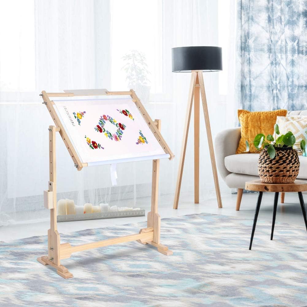 Wakects, supporto per punto croce, in legno con supporto, supporto per ricamo a punto croce, 50 cm, coperchio girevole a 360 gradi