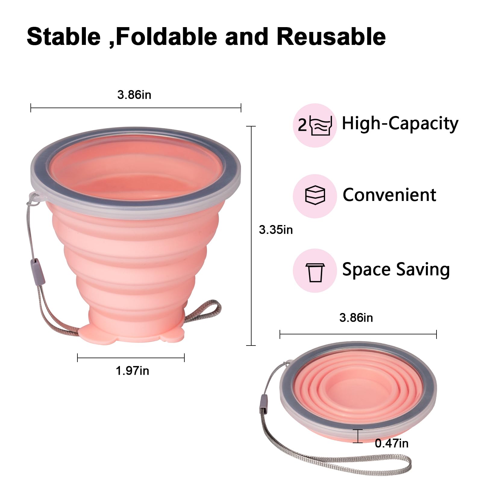 O-CONN 2 Pack Collapsible Cup, Silicone Collapsible Travel Cup, Silicone Folding Camping Cup with Lids Expandable, Drinking Cup for Outdoor Hiking Travel, Outdoor Sports- Portable, Graduated