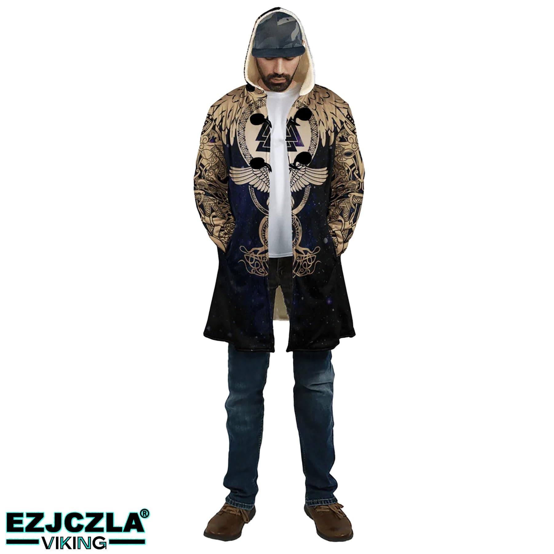 Abrigo Unisex de Fenrir - Chaqueta de Invierno Calda ma Leggera - Parka Nórdica de Cuero Sintético y Lana - Capa con Capucha Cortavientos para el Frío, Regalo para el Espíritu Guerrero