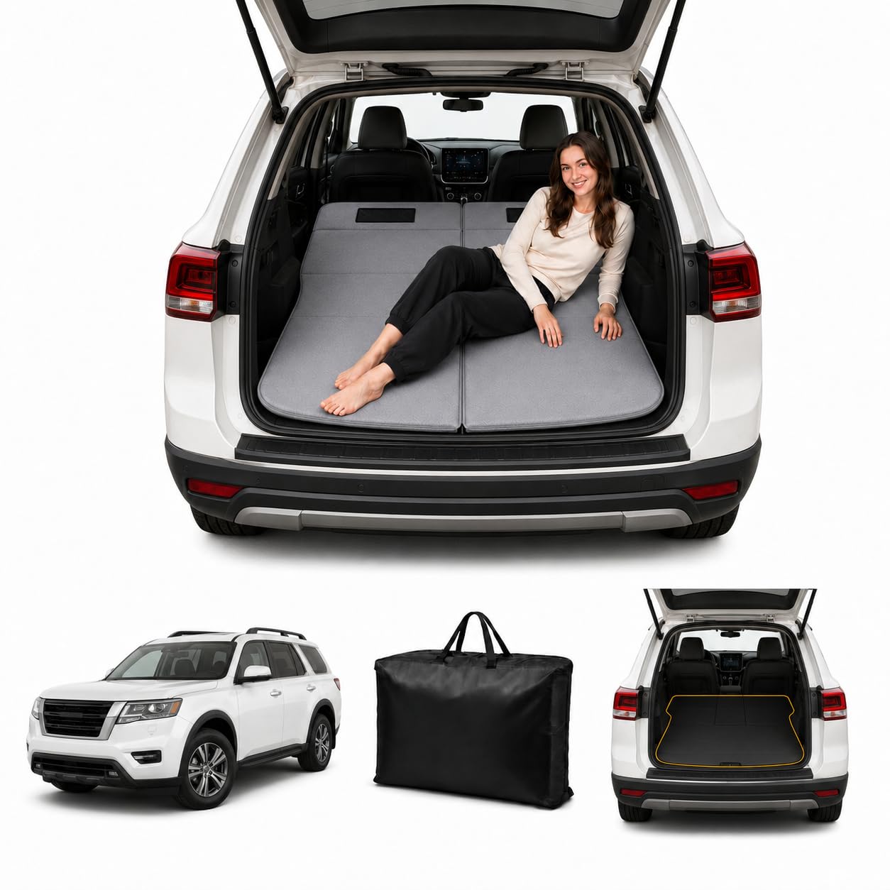 Car Mattress for Pathfinder 2005–2012, Upgraded Non-Inflatable Thickened Foam SUV Car Camping Mattress, Foldable Trunk Sleeping Pad Car Bed Mattress for Road Trips Camping Travel
