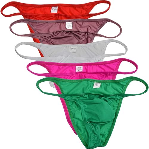 JAXFSTK Men's Cheeky Briefs Underwear Contest Posing Trunks Competition Suit String Bikini Briefs - Medium - 5-pack(red,coffee,white,pink,green)