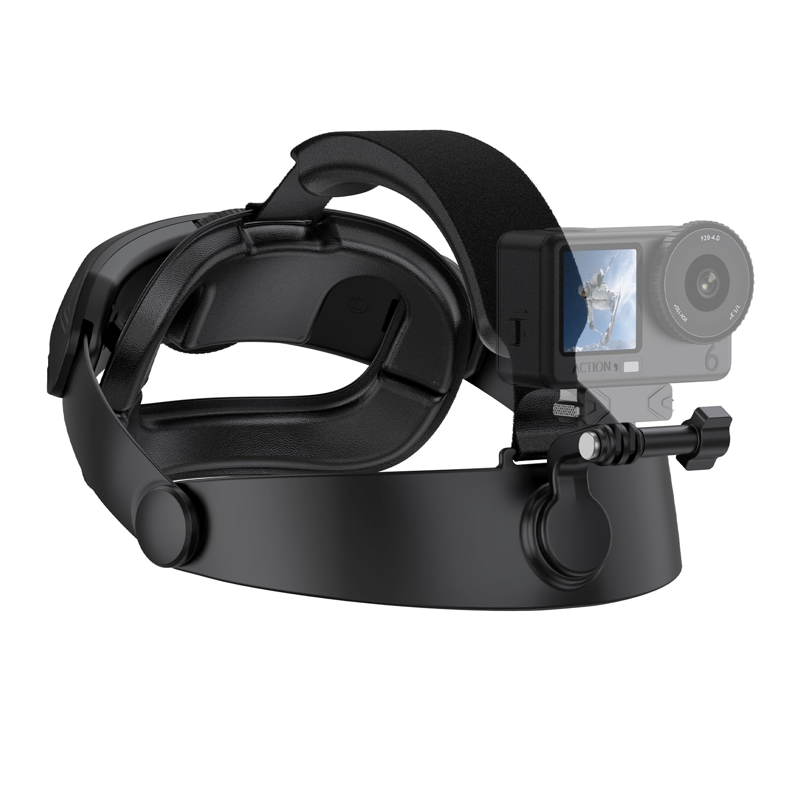FTRONGRT Uchwyt na głowę kompatybilny z DJI Osmo Action 3/4/5 Pro/6/360/Nano, Insta360 X5 i smartfonem, obracany o 360° zagłówek POV do jazdy na rowerze, biegania, vlogingu