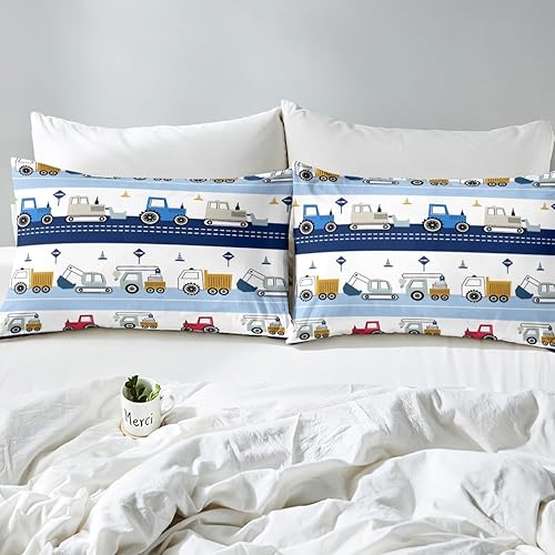 Miniatura 8 de Feelyou Juego de edredón de construcción, equipo para niños, camiones, juego de funda de edredón para niños, juego de ropa de cama de excavadora y