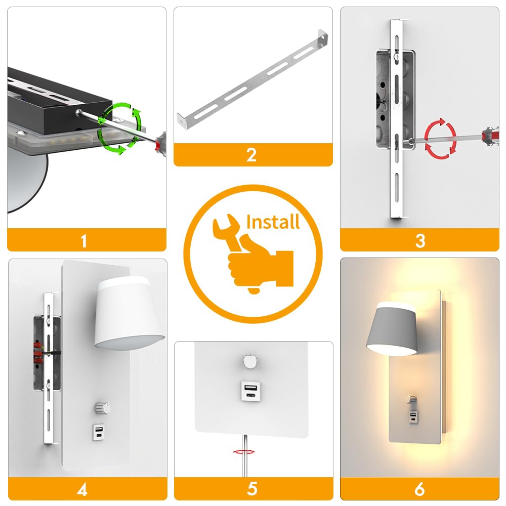 Sytmhoe 2 Pièces Appliques Murales Blanche Avec Port Usb Type C, Art Deco Led Blanc Lampe Murale Avec Interrupteur, 16W 3000K Dimmable Rotatif Liseuse Luminaires De Chevet Pour Chambre Salon Hôtel