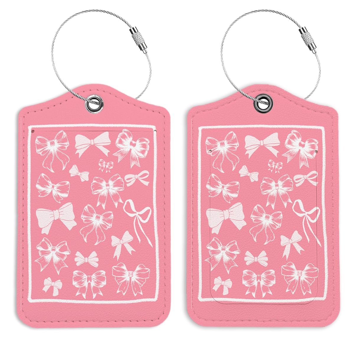 LARTSFRO Pink Bow Luggage Tags for Suitcases, Preppy Coquette Luggage Tag, Back to School for Students, Trendy Girly 2 Pack Travel Luggage Tags, Teen Girls Gifts Suitcase Tags