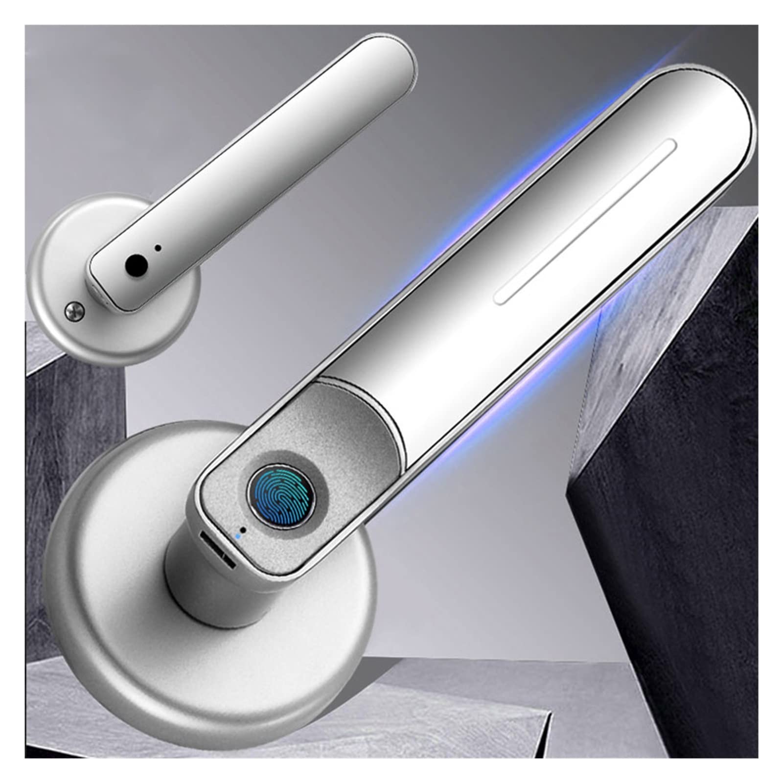 Zamek biometryczny Ttlock Bluetooth z czytnikiem linii papilarnych, ładowany przez USB, antykradzieżowy, bezkluczykowy, inteligentny dom(Silver on App)