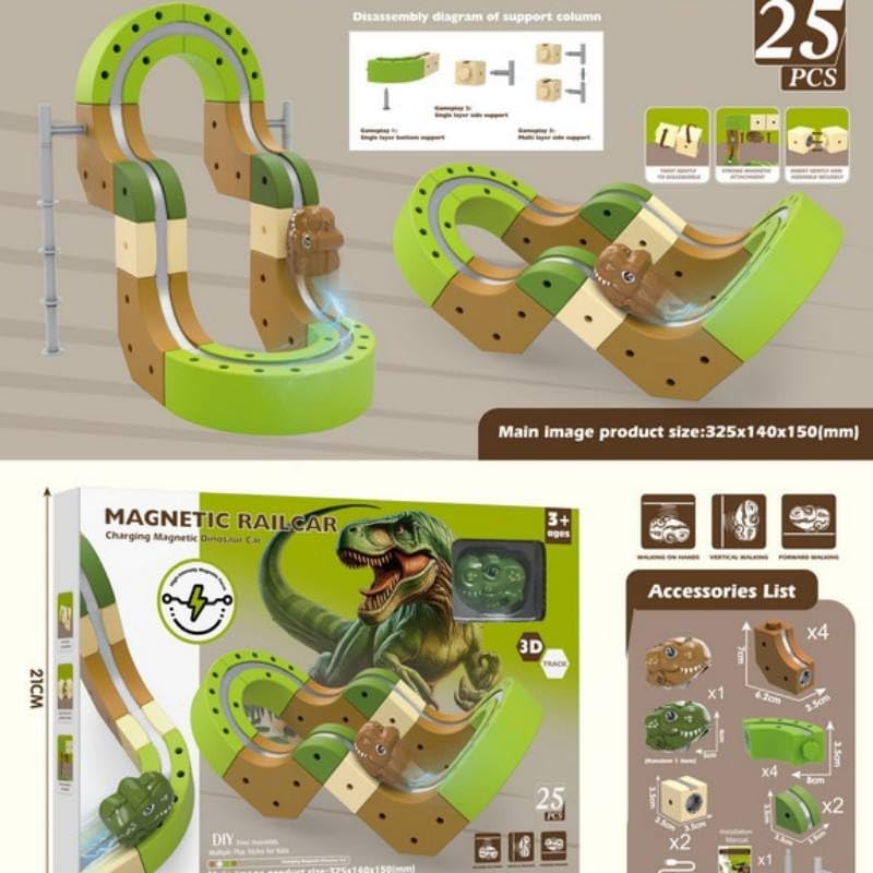 Image of Magnetic Railcar Dinosaur Track Set 59 Pieces