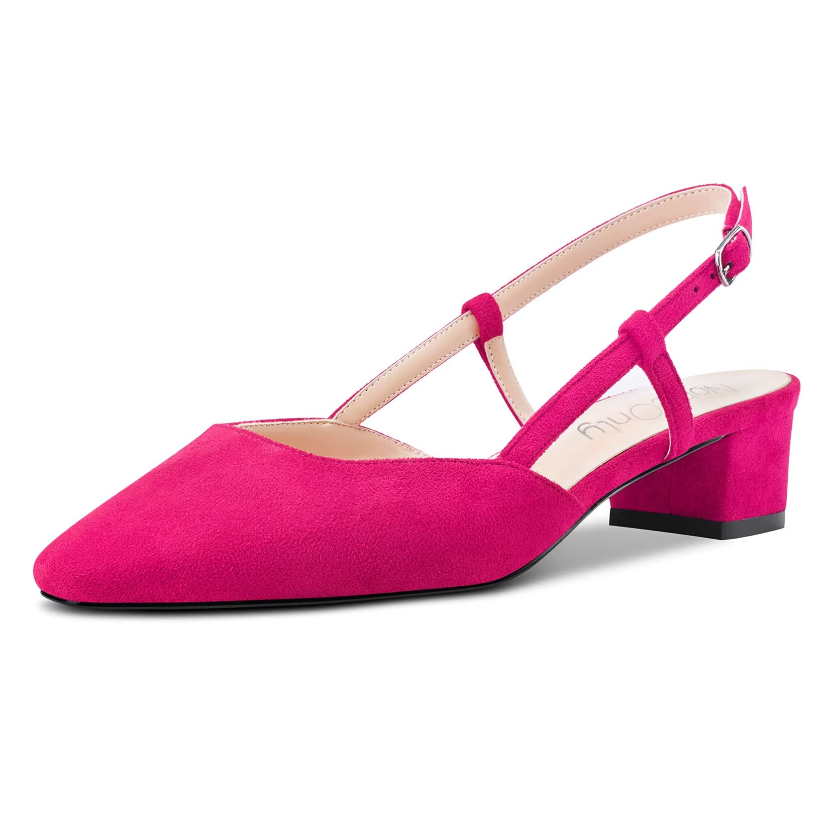 NobleOnly Femmes Bloc Chunky Bas Kitten Talon Heel Carré Bout Sandales Slingback Slip-on Escarpins Mariage Cute Chaussures