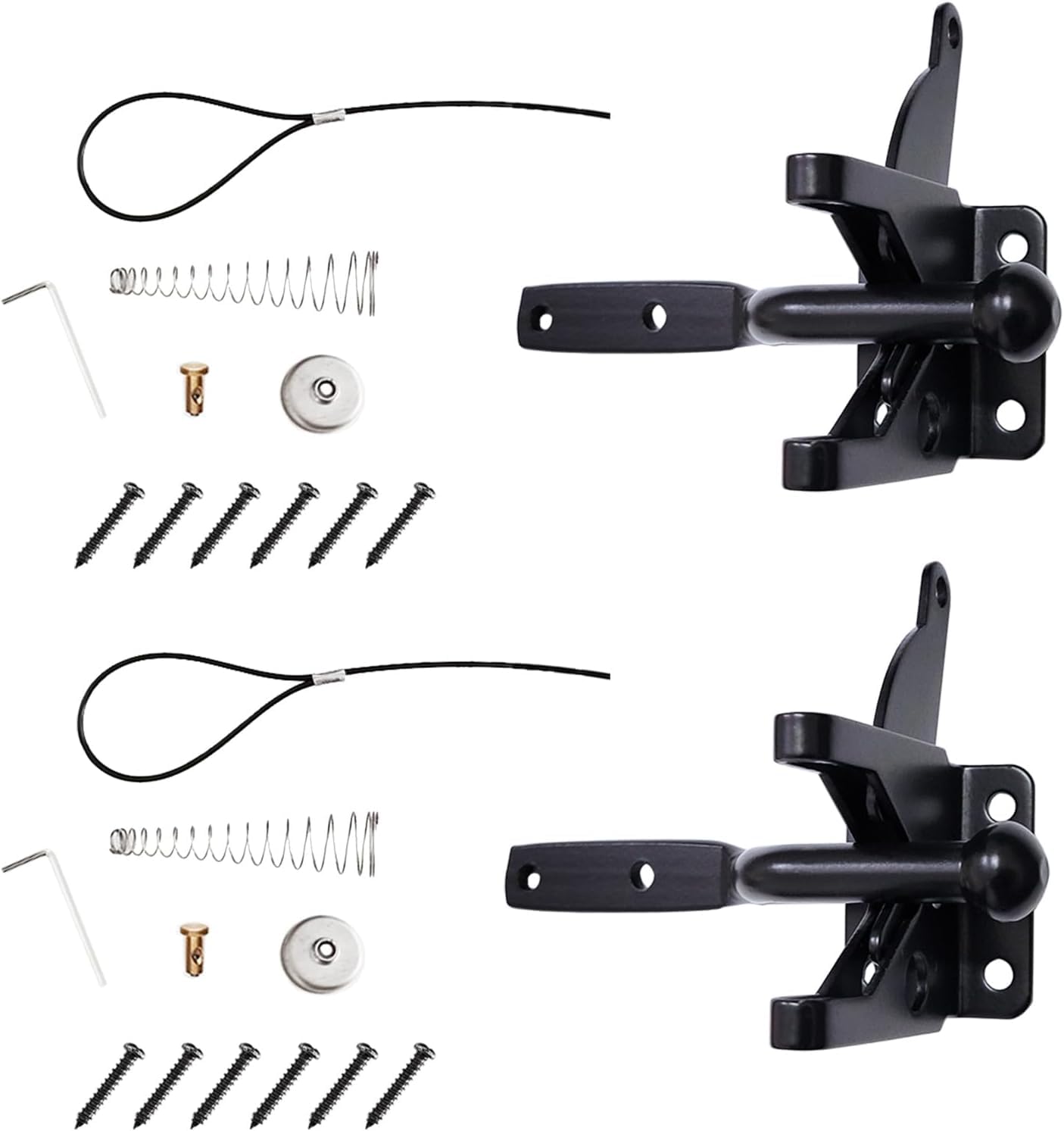 Young WolfPair of Black Self Locking Gate Latch Automatic Gravity Lever for Wood Fence Gate, Door Latches Steel (Spring Cable Pull)