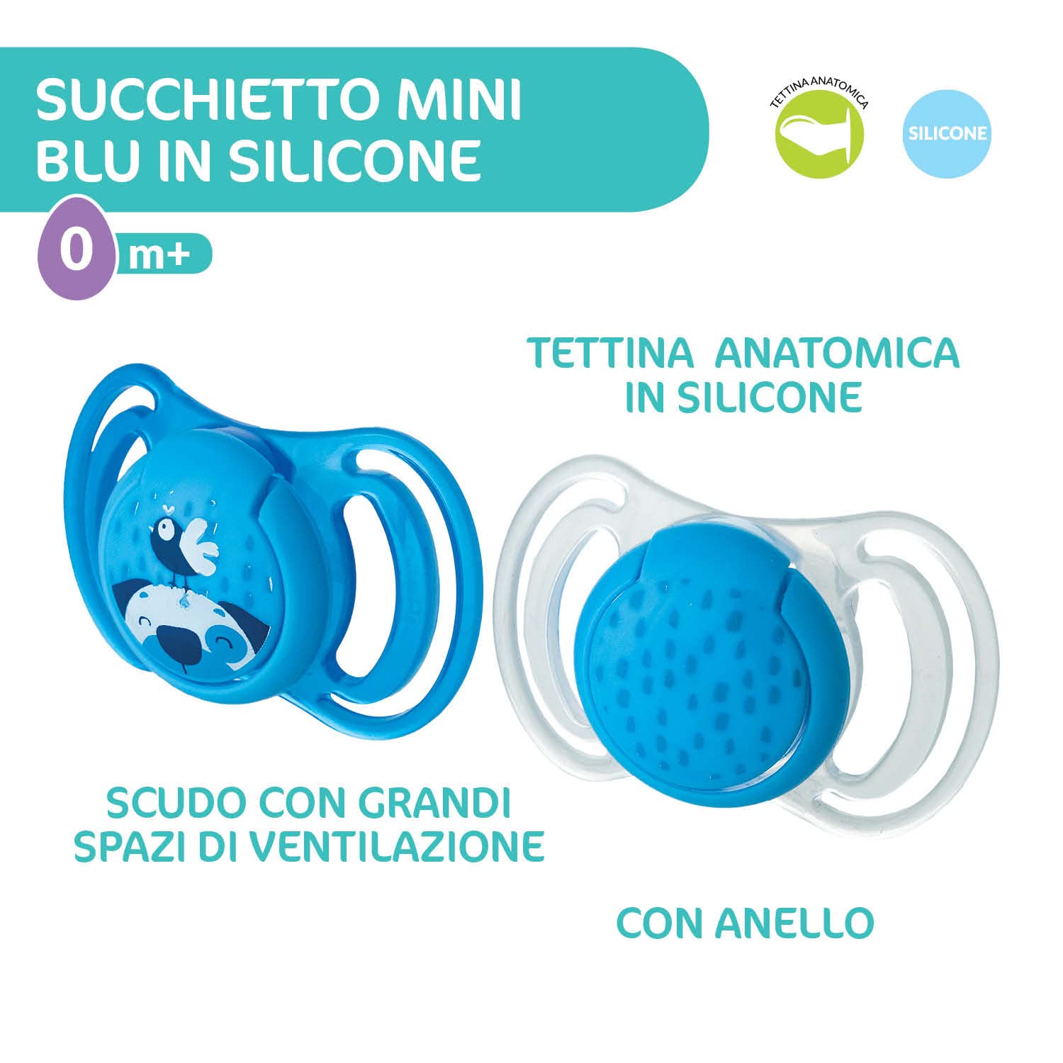 NEOBABY Succhietto Light Con Tettina Anatomica In Silicone - Mini 0 Mesi+, 2 Pezzi, Rosa