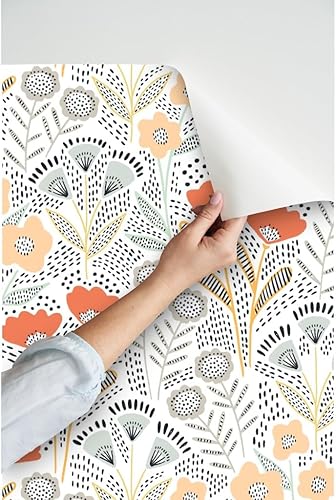 Miniatura 3 de Spoonflower Papel tapiz autoadhesivo de 12 x 2 pies, papel tapiz extraíble personalizado de flores naranja