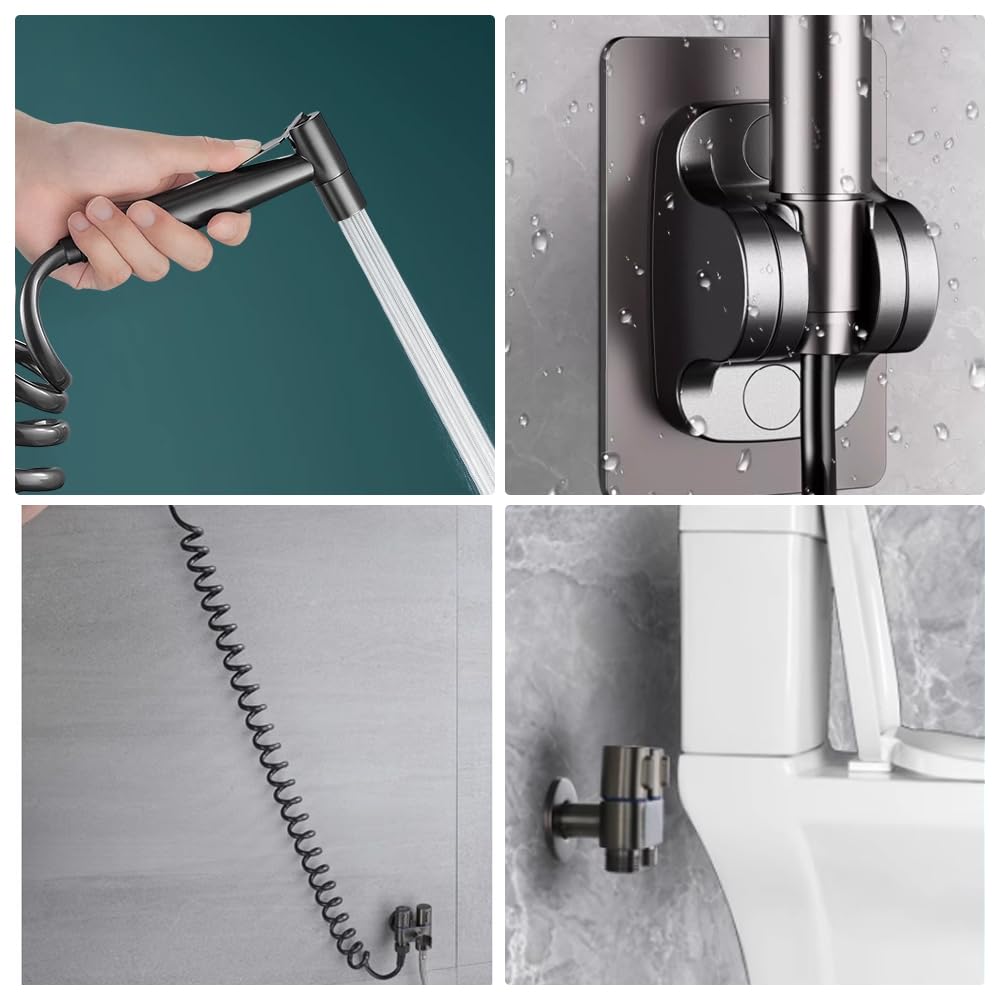 Douchette WC Kit pour Toilettes avec Tuyau Flexible et Support Douchette à Main 1 en 2 Sorties à Double Pulvérisateur Bidet Toilette Inoxydable Rincer le Pistolet à Peinture Bain