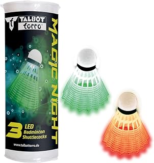 Talbot Torro 479123 Magic Night LED Badminton Ball with LED Light, Approx. 48 Hours Burning Time, Pack of 3, Colour: White & Yellow, for Indoor & Outdoor Play in the Dark, 479123