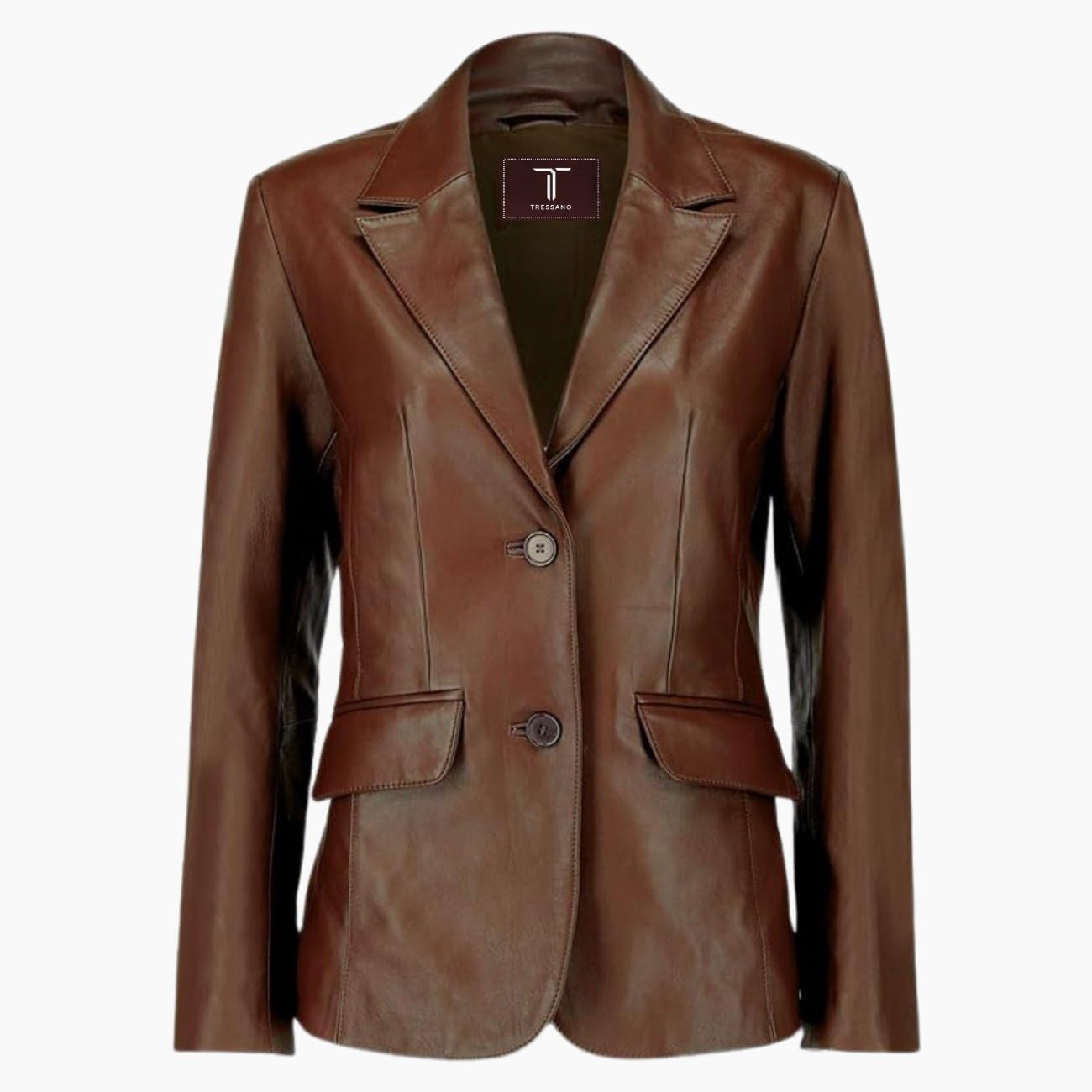 2-Button Lambskin Leather Blazer Women - Casual Coat Long Sleeves Leather Jacket Suit Style for Women